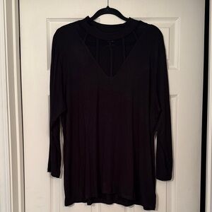 Bobeau Black Long Sleeve lace chest collar stretchy Top size 2x NWT